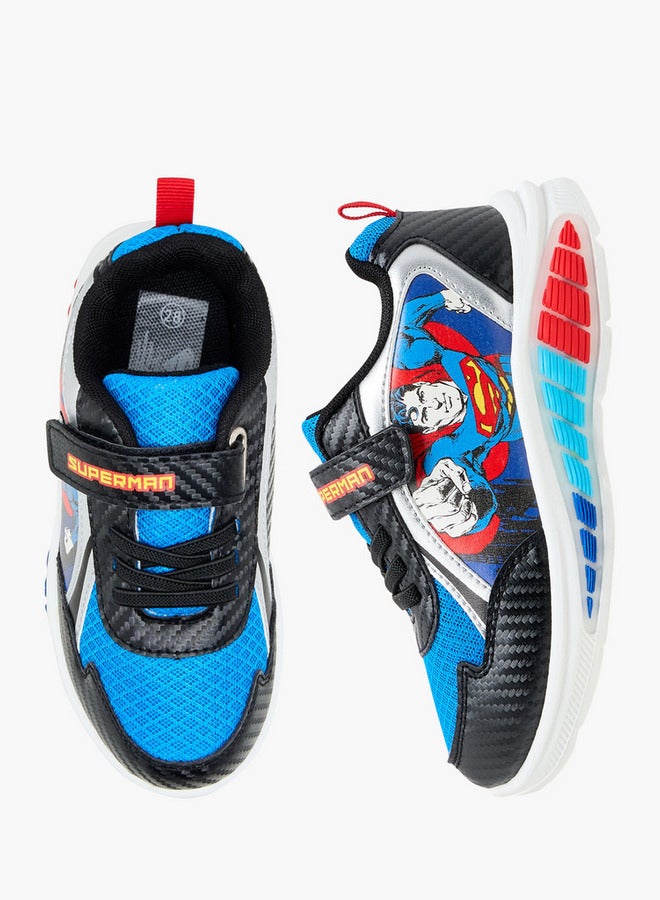 SUPERMAN Printed Light-Up Sneakers with Hook and Loop Closure - Image 1
