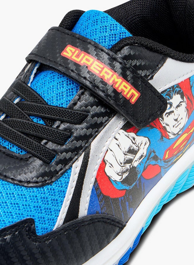 SUPERMAN Printed Light-Up Sneakers with Hook and Loop Closure - Image 5