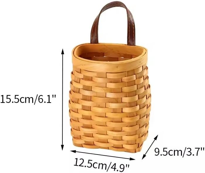 hanging wicker basket Hand-Woven Wood Storage Basket Portable Wall Hanging Flower Basket Organizer Fruit Vegetable Rattan Box Home Decoration Height 6.1in