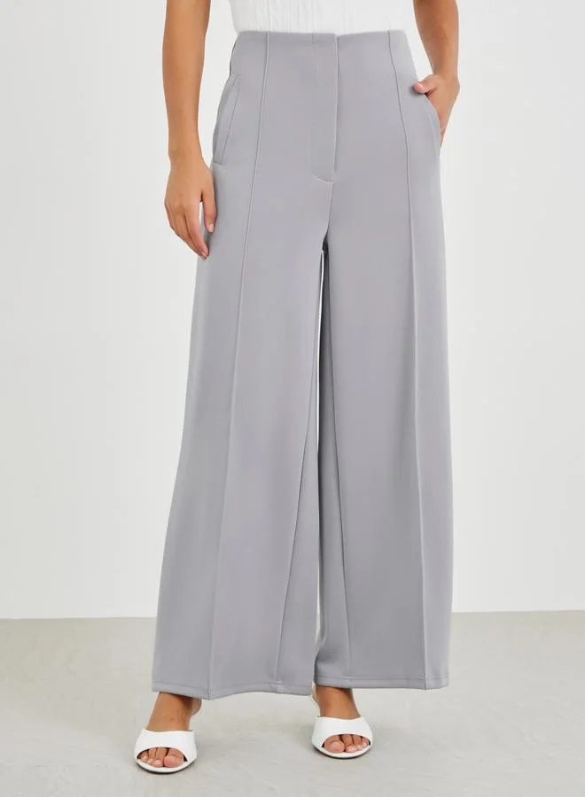 Styli Styli High Rise Wide Leg Pants with Pintuck Detail