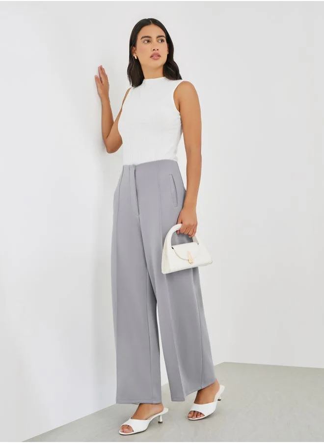 ستايلي Styli High Rise Wide Leg Pants with Pintuck Detail