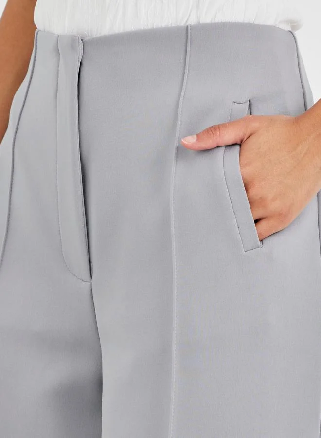 Styli Styli High Rise Wide Leg Pants with Pintuck Detail