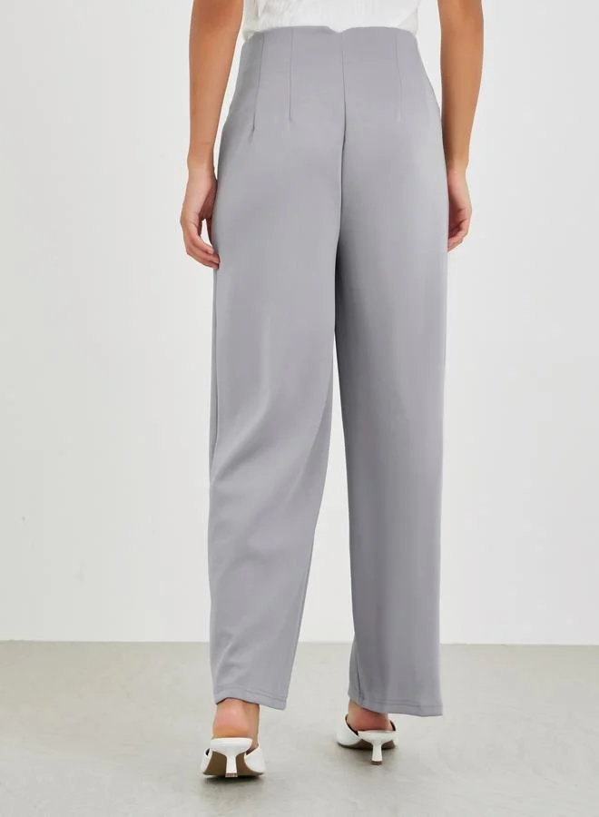 Styli Styli High Rise Wide Leg Pants with Pintuck Detail