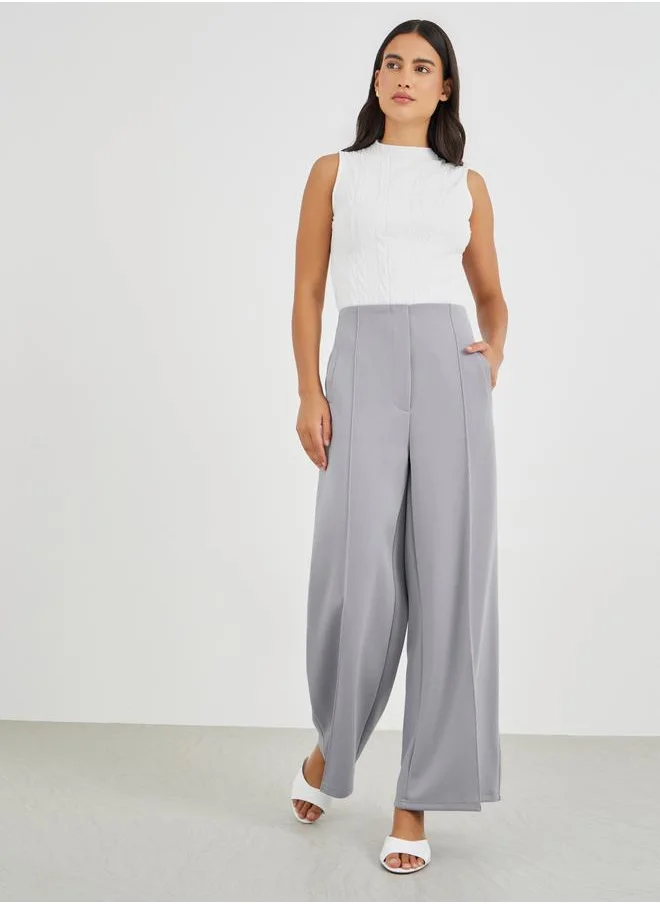 ستايلي Styli High Rise Wide Leg Pants with Pintuck Detail