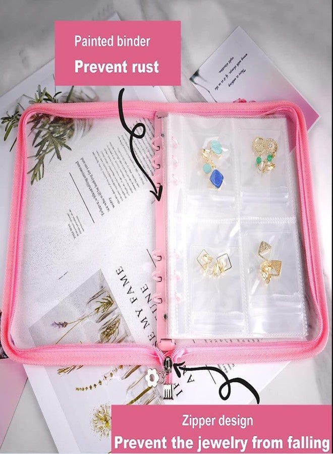 PREPSTO Travel Jewelry Organizer Jewelry Storage Box with Pocket Traveling Necklace Earring Organizer with Zipper for Ring, Bracelets, Stud,Necklace with 70 Grids /60 Thicken PVC Zipper Bags (Pink) - Image 4