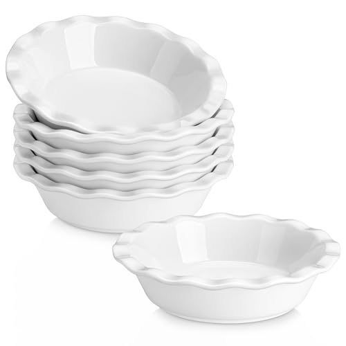 MALACASA Pie Pan 12 OZ Mini White Pie Dish Set of 6 Ceramic Pie Dish for Baking Small Quiche Baking Dish for Oven Round Pie Plates Tart Pans Fluted Dish Pie Pan for Quiches Series BAKE