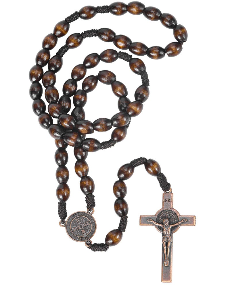 JUXINGDAZYF Rosary Beads Necklace Handmade Wooden Rosarios Catolicos Metal Cross For Catholic Or Christian Gift Men&Women Necklacesï¼ˆWoven Coffee Colorï¼‰ - Image 1