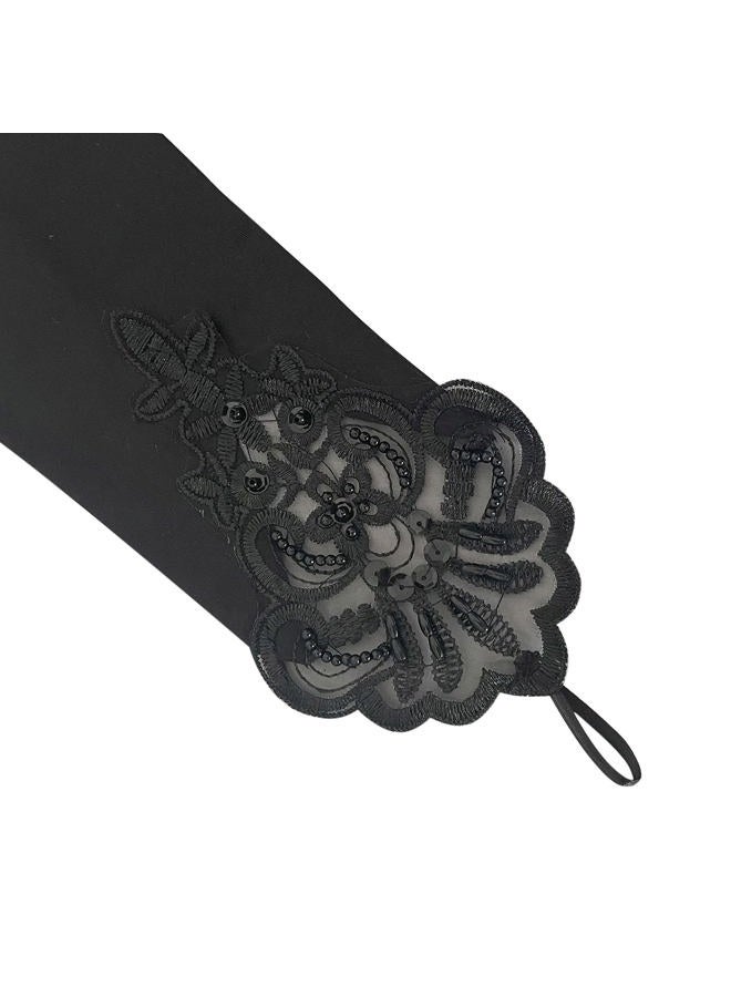 monochef Women's Long Opera Party 20s Satin Gloves Stretchy Adult Size Elbow Length 19" Wedding Bridal Dance Gloves 1920s, Black, M - Image 4
