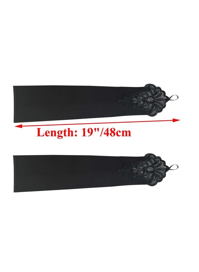 monochef Women's Long Opera Party 20s Satin Gloves Stretchy Adult Size Elbow Length 19" Wedding Bridal Dance Gloves 1920s, Black, M - Image 2