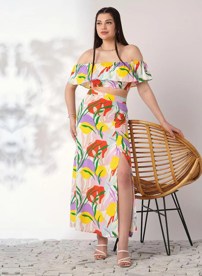 Floral Print Crop Top and Maxi Skirt Co-ords
