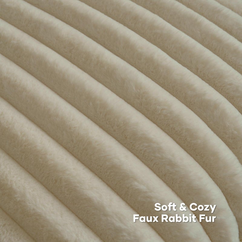 FUTEI Beige Throw Pillow Covers Set of 2, 18x18 Inch Soft Faux Rabbit Fur Striped Texture Cushion Cases, Modern Decorative Couch Pillows for Living Room Bed - Image 2