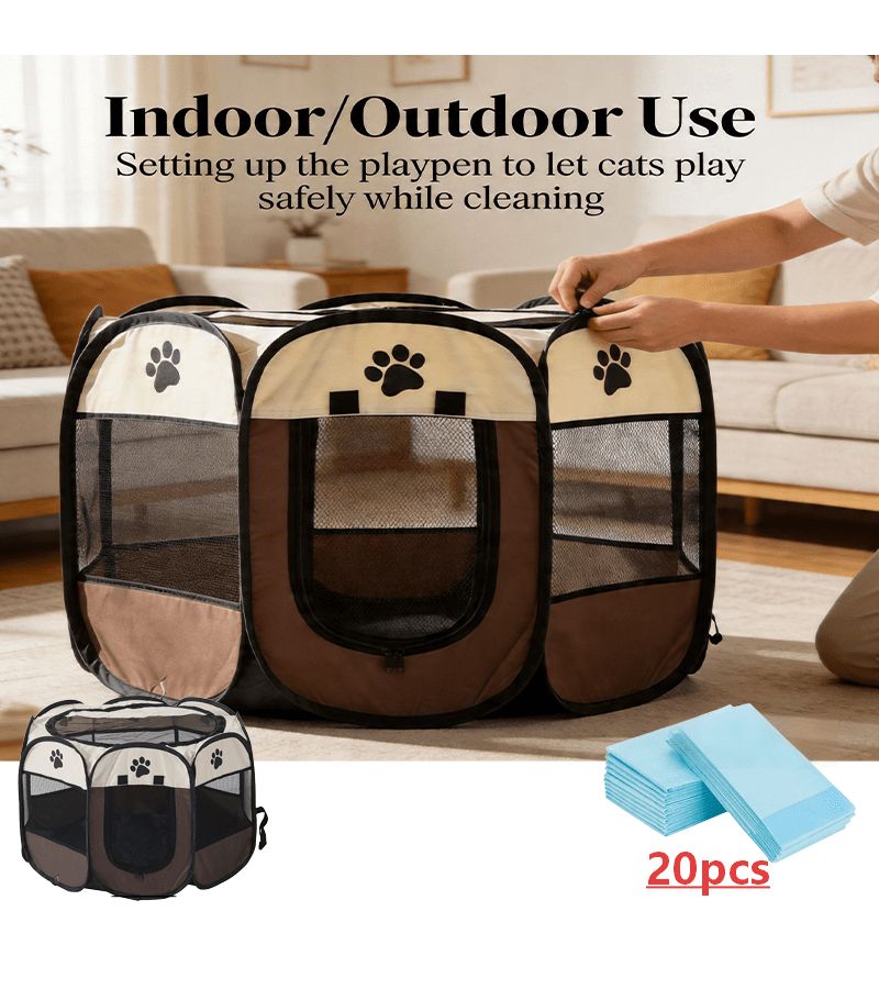Foldable Pet Playpen With 20pcs Puppy Pads And Cat Breeding Box L - Image 3