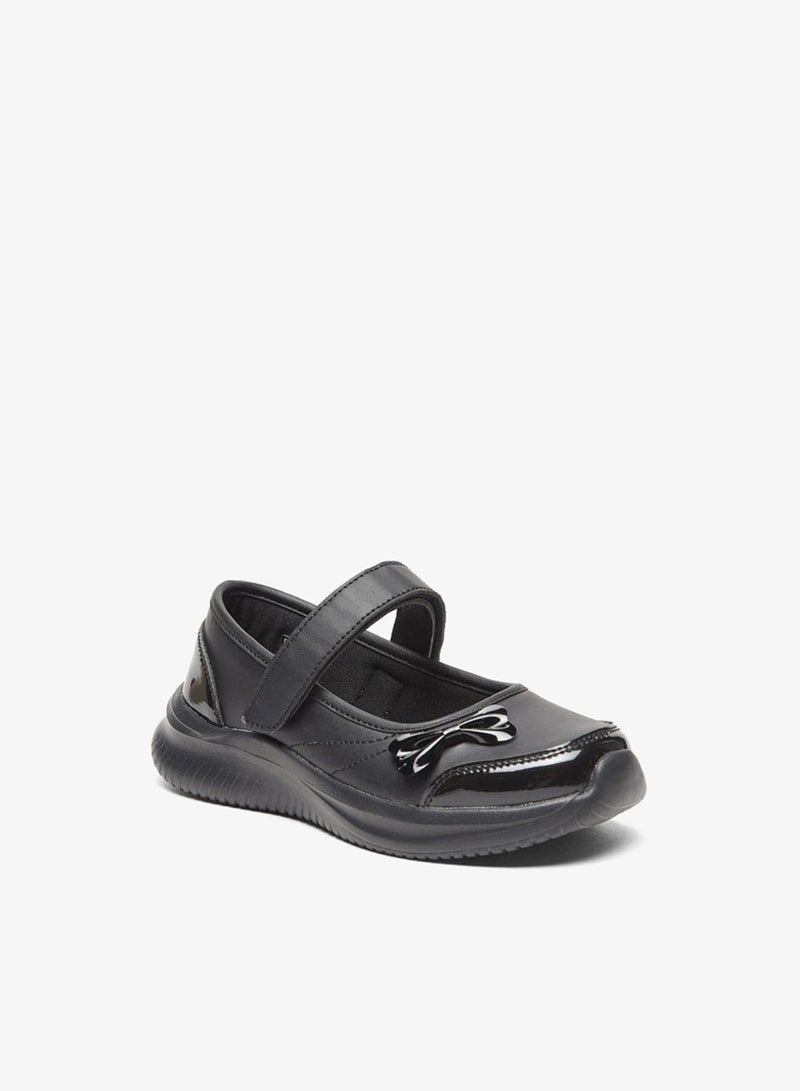 Dash Bow Accent Mary Jane School Shoes with Hook and Loop Closure - Image 1