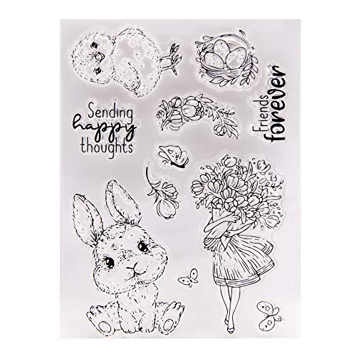 Arrietty Happy Easter Egg Bunny Chicken Flowers Butterfly Mother Day Clear Stamps for Card Making Decoration and DIY Scrapbooking Tools Rubber Stamps - Image 2