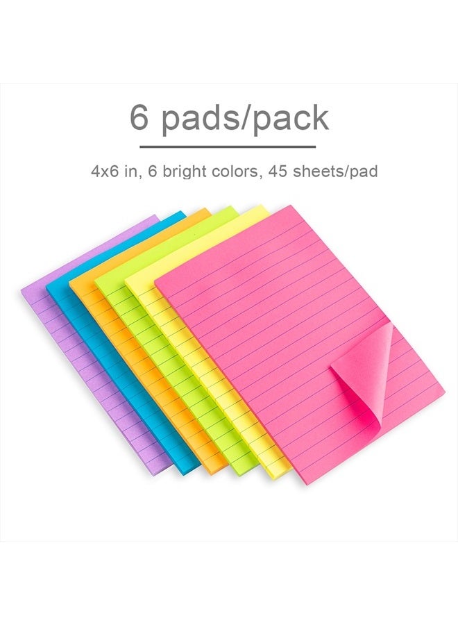 Vanpad Lined Sticky Notes 4X6 in Bright Ruled Post Stickies Colorful Super Sticking Power Memo Pads, 45 Sheets/pad, 6 Pads/Pack - Image 4