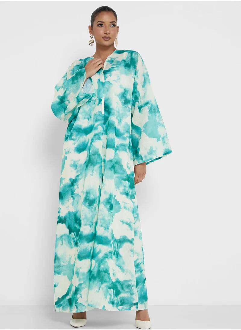 hayas closet Flared Sleeve Open Abaya