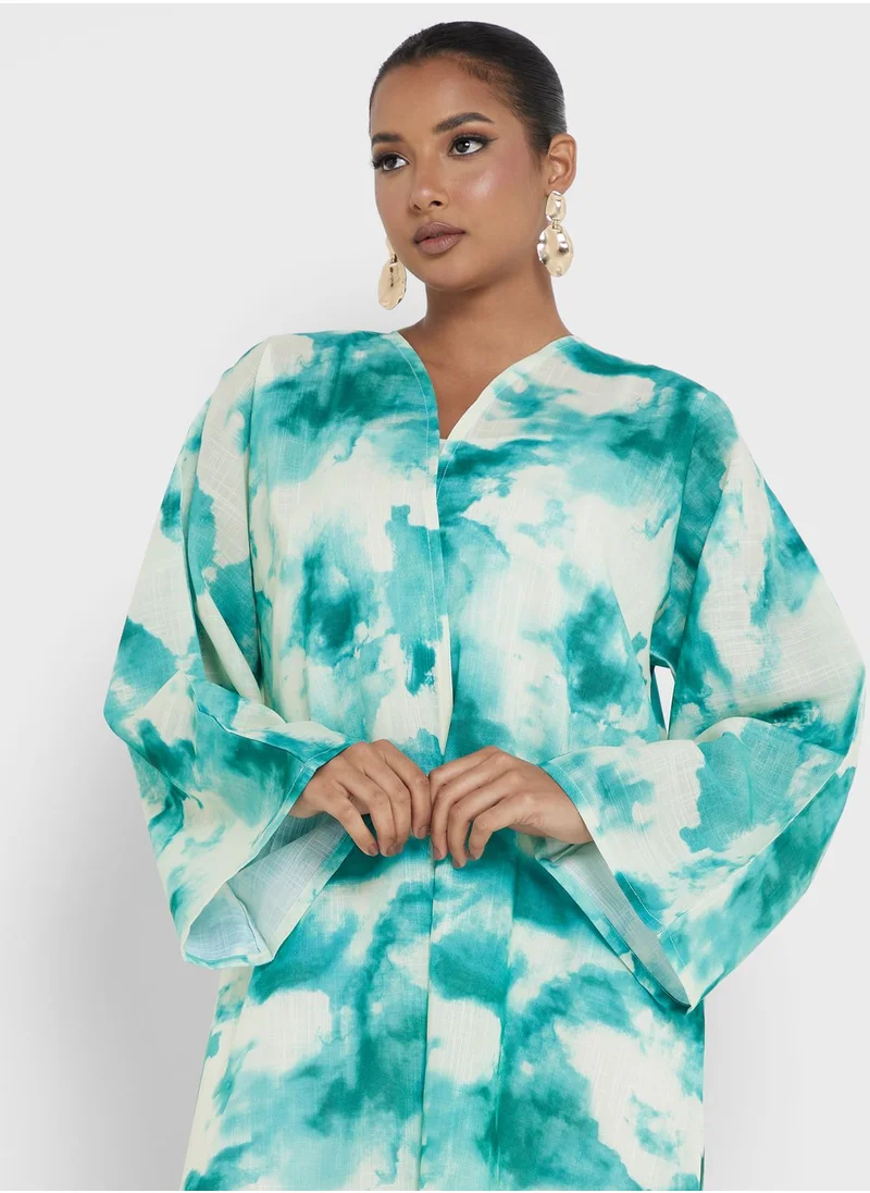 hayas closet Flared Sleeve Open Abaya