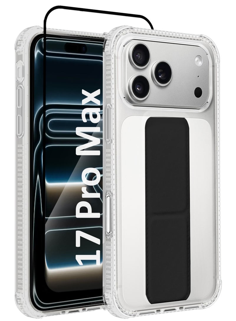 CATANES 2 Packs Finger Grip Clear Case Cover for iPhone 17 Pro Max - Kickstand Car Magnetic Holder Multi-function Protective Two-in-one Case with 3D Screen Protector - Black - Image 1