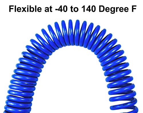 YOTOO Polyurethane Recoil Air Hose 3/8" Inner Diameter by 10' Long with Bend Restrictor, Repairable 1/4" Industrial Quick Coupler and Plug, Blue - Image 2