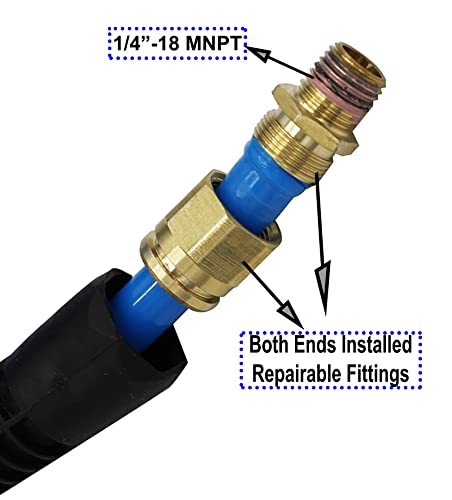 YOTOO Polyurethane Recoil Air Hose 3/8" Inner Diameter by 10' Long with Bend Restrictor, Repairable 1/4" Industrial Quick Coupler and Plug, Blue - Image 5