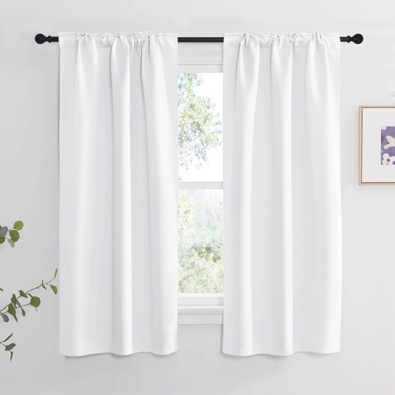 NICETOWN NICETOWM Window Treatment Curtain Panels - (White Color) W34 x L45  2 Pieces  Semi Blackout Window Treatment Drape Panel for Kids Bedroom - Image 2