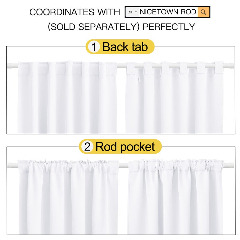 NICETOWN NICETOWM Window Treatment Curtain Panels - (White Color) W34 x L45  2 Pieces  Semi Blackout Window Treatment Drape Panel for Kids Bedroom - Image 3