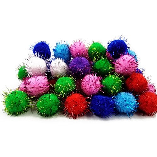 SamuRita Assorted Sparkle Glitter Pom Poms Balls for Arts Craft DIY Accessories(1.18 Inch,30mm- 100 Pack) - Image 2