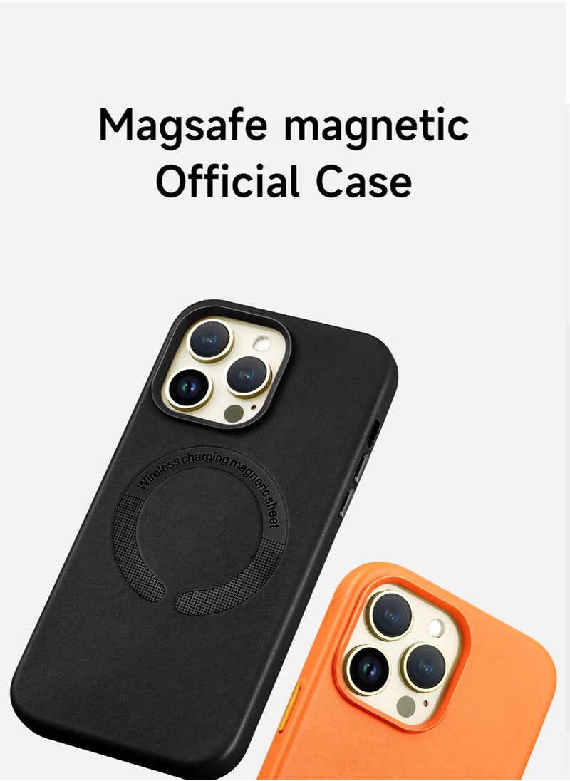Wtech - Leather Magnetic Wireless Charging Case Original MagSafe Shockproof Case Cover For Apple iPhone 15 Pro 2023 Luxury  Black - Image 1
