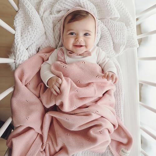 Bleu La La Baby Gift Set Organic Cotton Newborn Blanket Essentials Baby Gifts for Girls Baby Gift Set Baby Girl Shower Gifts Baptism Gifts for Baby Girl Pointelle Ballet Slippers - Image 3