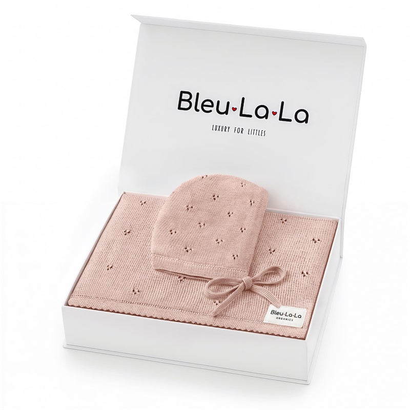 Bleu La La Baby Gift Set Organic Cotton Newborn Blanket Essentials Baby Gifts for Girls Baby Gift Set Baby Girl Shower Gifts Baptism Gifts for Baby Girl Pointelle Ballet Slippers - Image 2