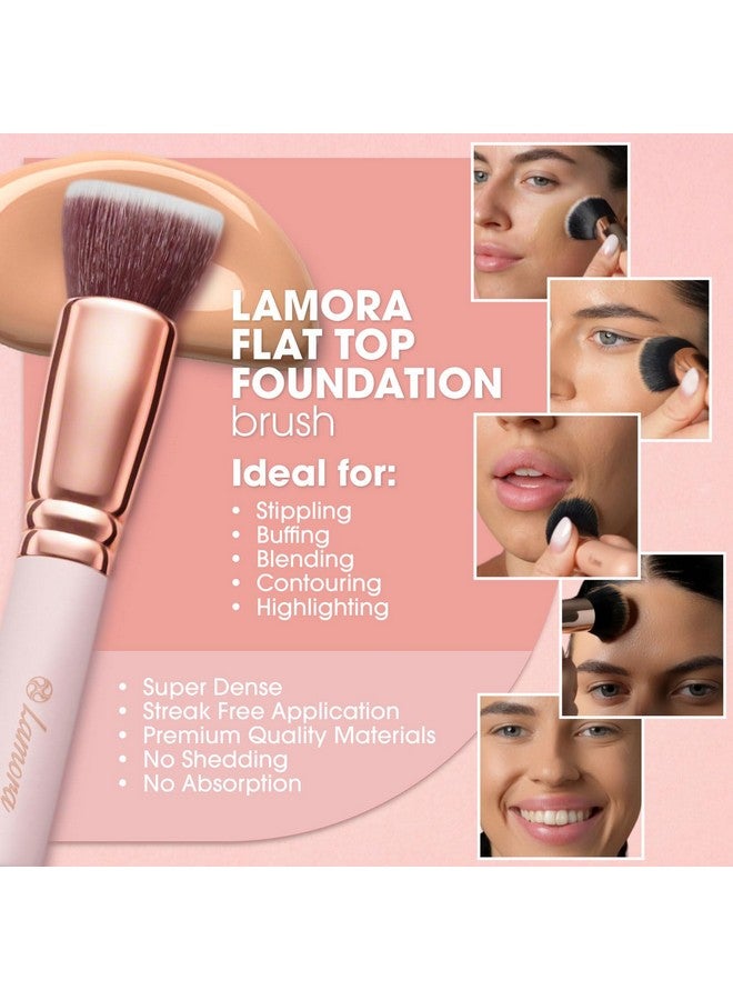 Lamora Foundation Brush For Liquid Makeup - Kabuki Face Brush For Cream, Powder, Blush, And Concealer - Flat Top Blending, Buffing, Stippling Brush - Image 3