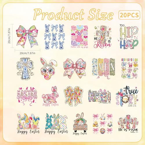 CRASHOT Pink Easter DTF Transfers Ready to Press, 20 PCS Bunny Rabbit Iron-on Transfers, Cute Spring Iron on Decals for T-Shirts, Dresses, and DIY Holiday Crafts - Image 2