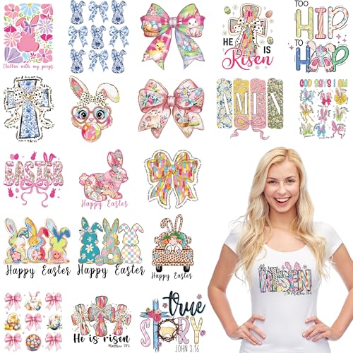 CRASHOT Pink Easter DTF Transfers Ready to Press, 20 PCS Bunny Rabbit Iron-on Transfers, Cute Spring Iron on Decals for T-Shirts, Dresses, and DIY Holiday Crafts - Image 1