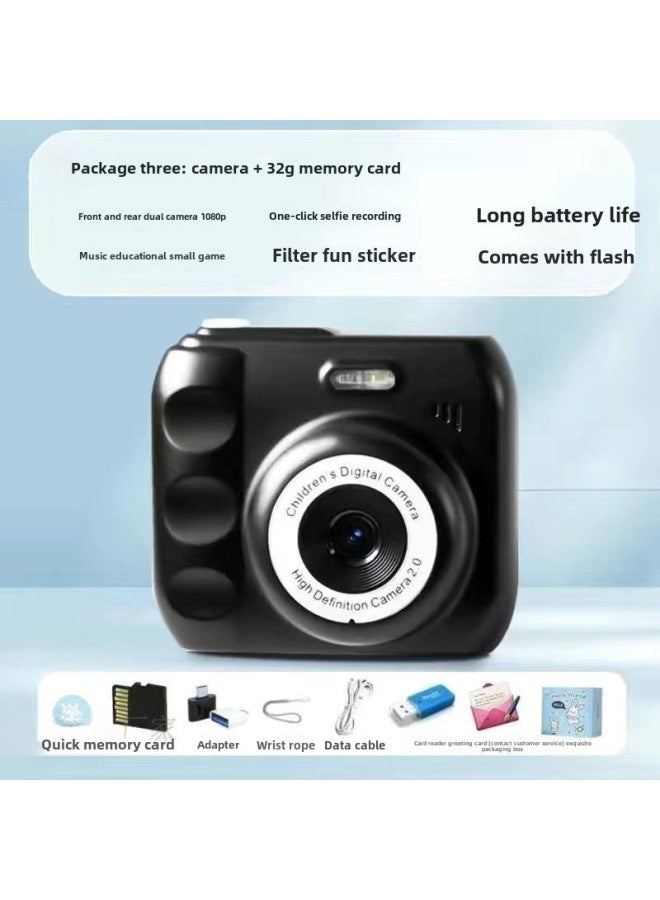 Camera HD Double Camera Cute Digital Campus Student Party Photo Camera Can Take Photos And Pass Mobile Phone Color Shooting 12-Body Color:Hd Dual Camera Dark Night Black  - 32g Memory Card* - Image 2
