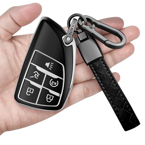 Sindeda for Chevy Key Fob Cover with Keychain Soft TPU Protection Case Compatible with 2021-2026 Chevrolet Equinox Blazer Tahoe Suburban GMC Yukon Denali Silverado 5-Buttons (Silver) - Image 1
