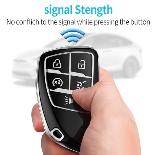Sindeda for Chevy Key Fob Cover with Keychain Soft TPU Protection Case Compatible with 2021-2026 Chevrolet Equinox Blazer Tahoe Suburban GMC Yukon Denali Silverado 5-Buttons (Silver) - Image 5