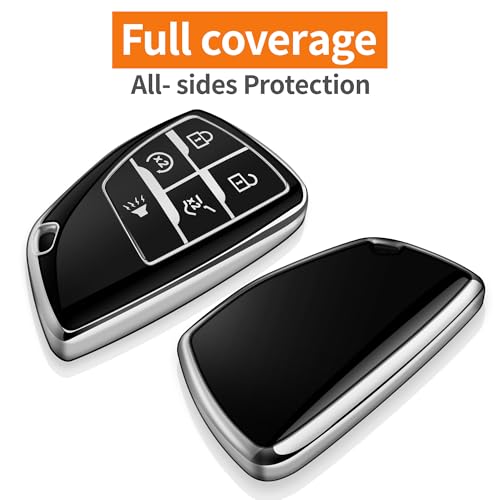 Sindeda for Chevy Key Fob Cover with Keychain Soft TPU Protection Case Compatible with 2021-2026 Chevrolet Equinox Blazer Tahoe Suburban GMC Yukon Denali Silverado 5-Buttons (Silver) - Image 3