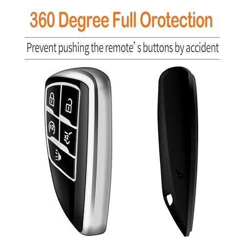 Sindeda for Chevy Key Fob Cover with Keychain Soft TPU Protection Case Compatible with 2021-2026 Chevrolet Equinox Blazer Tahoe Suburban GMC Yukon Denali Silverado 5-Buttons (Silver) - Image 4