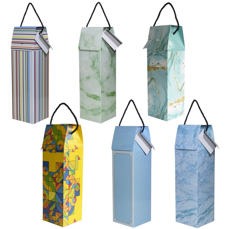 TRIACE Wine Bag Cum Box Pack of 6 with Message Card. 6 Different Designs. 14 x 4 x 4 Inches. Perfect for Parties, Dinners, Festivals, Housewarming, Corporate Gifting & Anniversary. TR 124 - Image 1
