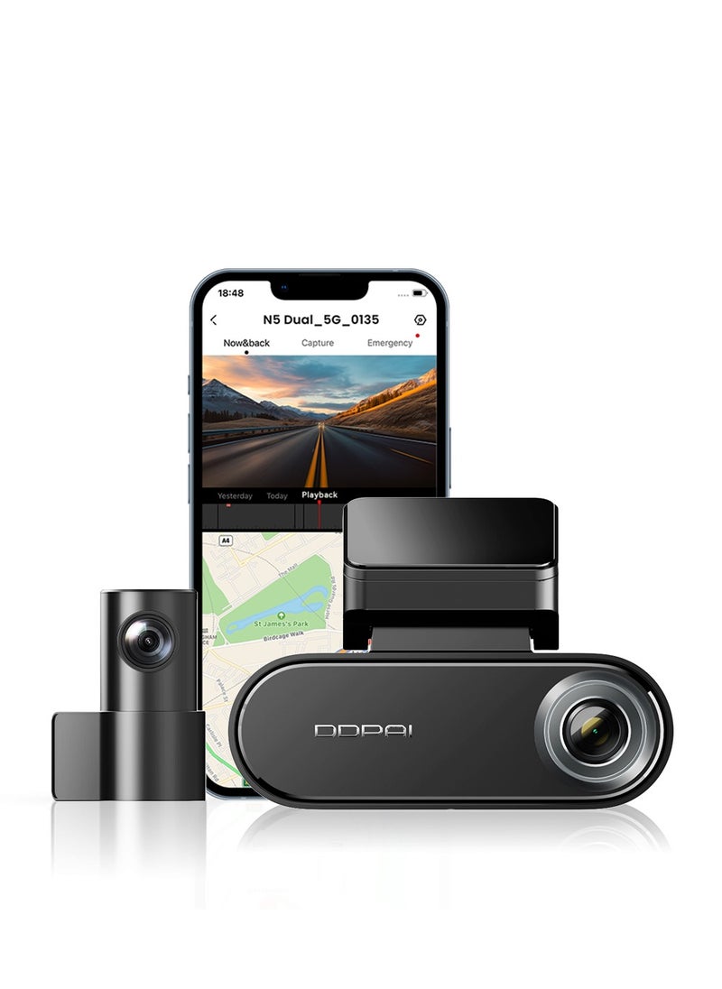 ddpai - DDPAI 4K Car Dash Cam Front and Rear 2160P+1080P Built-in 32G eMMC Voice Control ADAS 5G WiFi GPS G-Sensor with APP Control Night Vision 24 Hours Parking Monitor, Support 512GB TF Cards, N5 Dual - Image 1