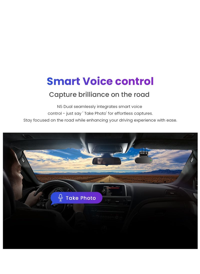 ddpai - DDPAI 4K Car Dash Cam Front and Rear 2160P+1080P Built-in 32G eMMC Voice Control ADAS 5G WiFi GPS G-Sensor with APP Control Night Vision 24 Hours Parking Monitor, Support 512GB TF Cards, N5 Dual - Image 1