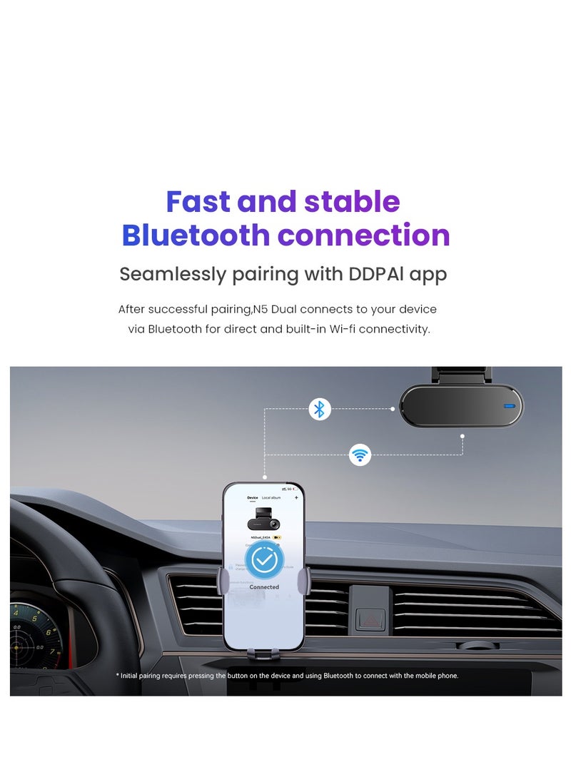 ddpai - DDPAI 4K Car Dash Cam Front and Rear 2160P+1080P Built-in 32G eMMC Voice Control ADAS 5G WiFi GPS G-Sensor with APP Control Night Vision 24 Hours Parking Monitor, Support 512GB TF Cards, N5 Dual - Image 1