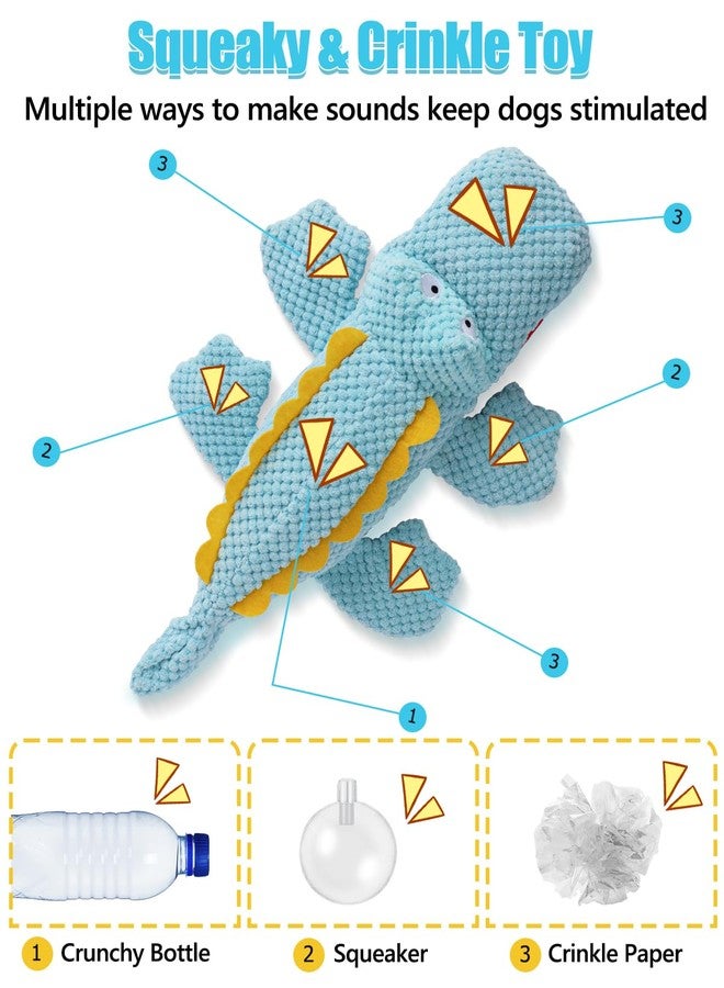 SCHITEC Squeaky Dog Toys, No Stuffing Plush Squeak Toy with Crinkle Paper for Small Medium Large Pets, Holds a Plastic Water Bottle (Blue Crocodile) - Image 3