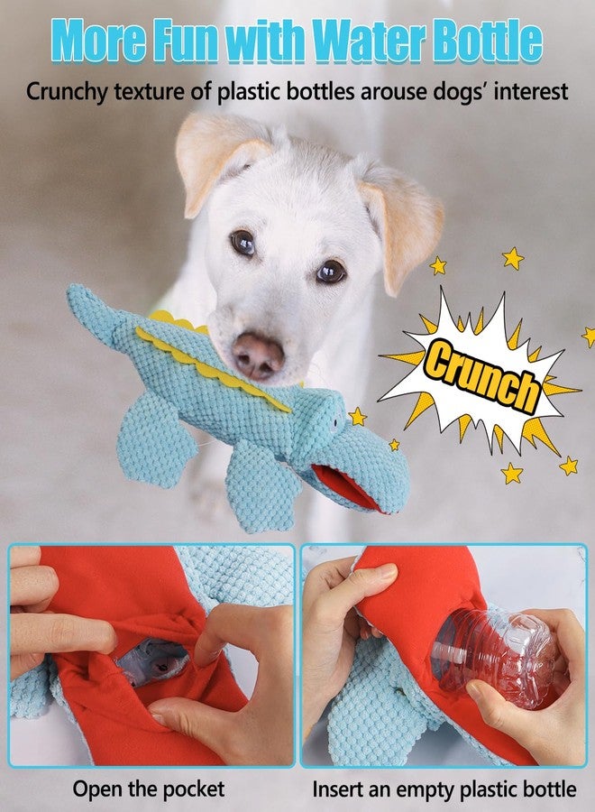 SCHITEC Squeaky Dog Toys, No Stuffing Plush Squeak Toy with Crinkle Paper for Small Medium Large Pets, Holds a Plastic Water Bottle (Blue Crocodile) - Image 2