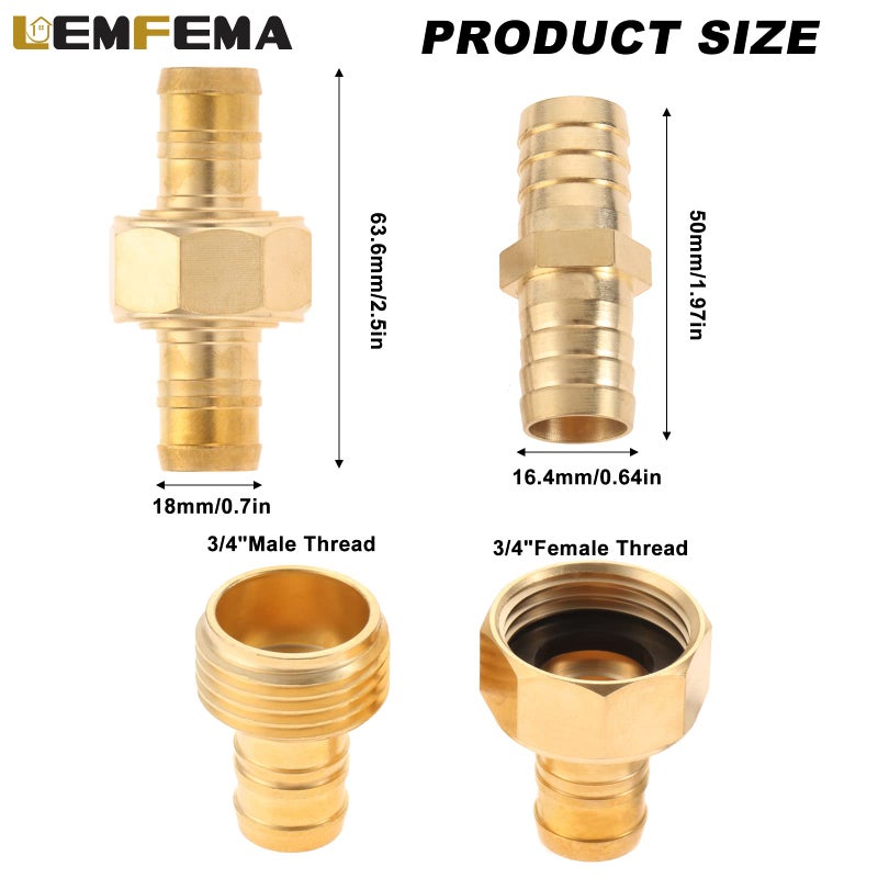 Lemfema 4 Sets 5/8 Inch Garden Hose Connector Repair Kit, Solid Brass Water Hose Coupling Splicer Mender Female and Male Hose Connector with Tape, Stainless Steel Clamp and Rubber Gasket - Image 2
