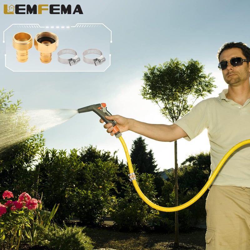 Lemfema 4 Sets 5/8 Inch Garden Hose Connector Repair Kit, Solid Brass Water Hose Coupling Splicer Mender Female and Male Hose Connector with Tape, Stainless Steel Clamp and Rubber Gasket - Image 5