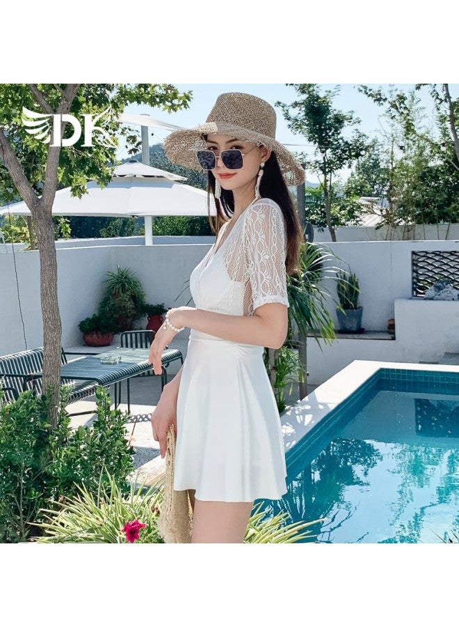 Dk Hot Spring Swimsuit For Women Push-up For Small Chest, Conservative, Tummy Control, Slimming, Korean Fairy Style Swimwear, White, XL - Image 3