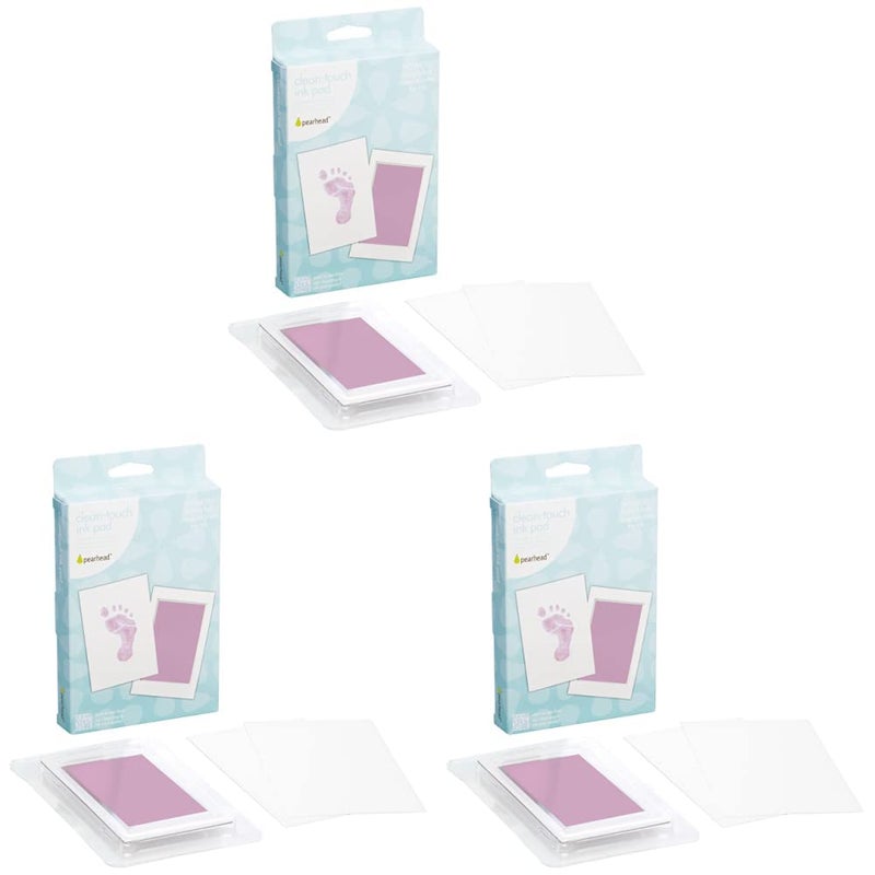 Pearhead Newborn Baby Handprint or Footprint CleanTouch Ink Pad 2 Uses Pink Pack of 3 - Image 1