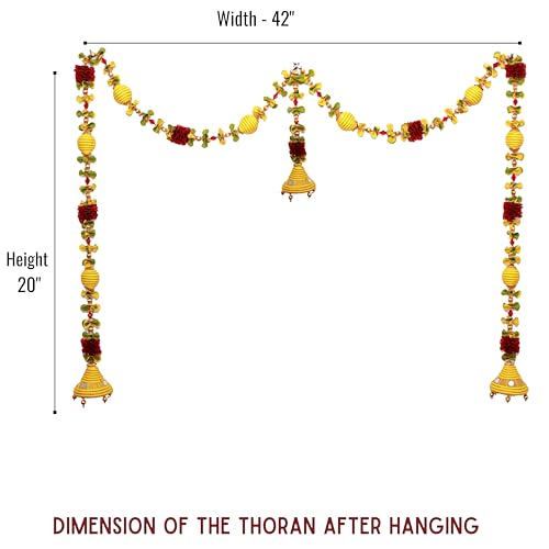 Daedal crafters Jumka Doorway Flower toran/Hanging Golden Yellow Toran for Main Door Entrance, Reusable Thoran for Mandir & Living Room Décor, Bandarwal for Festival Decoration (20x42 inch) - Image 3