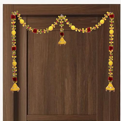 Daedal crafters Jumka Doorway Flower toran/Hanging Golden Yellow Toran for Main Door Entrance, Reusable Thoran for Mandir & Living Room Décor, Bandarwal for Festival Decoration (20x42 inch) - Image 1
